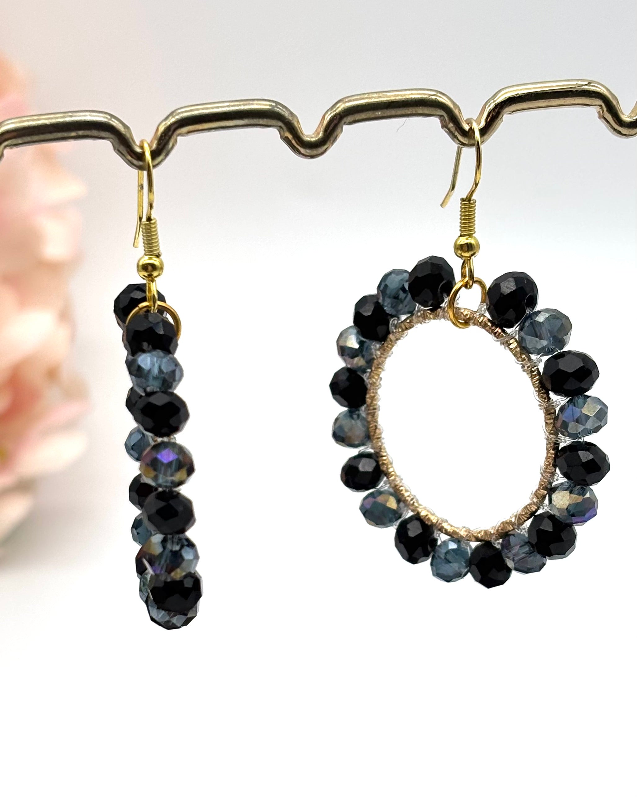 Bali Crystal Hoop Earrings - Black