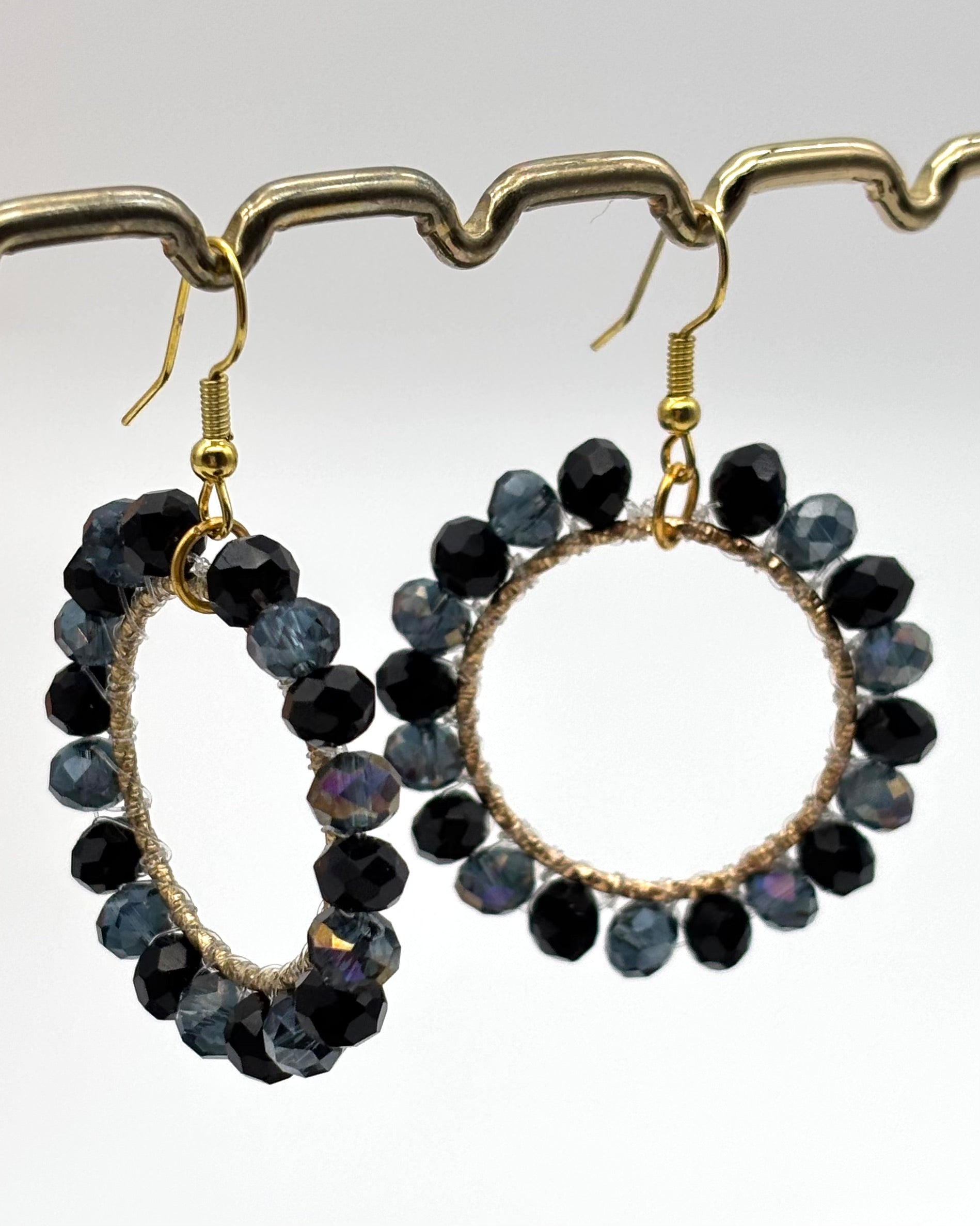 Bali Crystal Hoop Earrings - Black