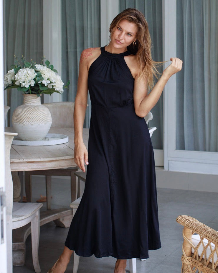 Metis Dress - Black Bamboo Satin