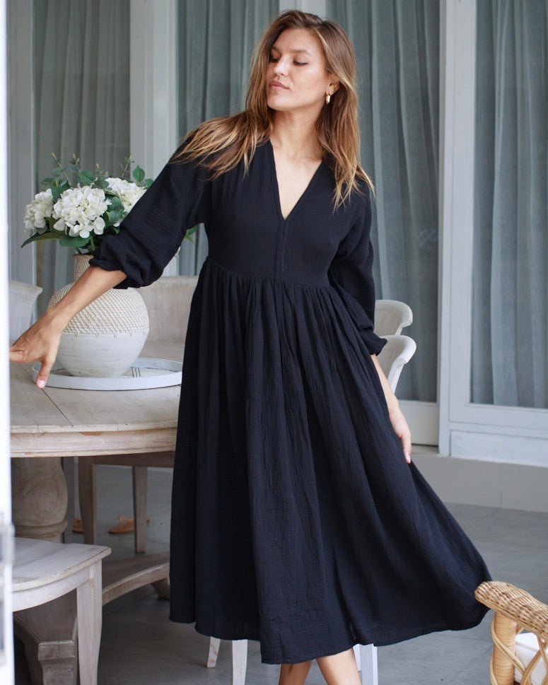 Pearla Dress - Black Cotton