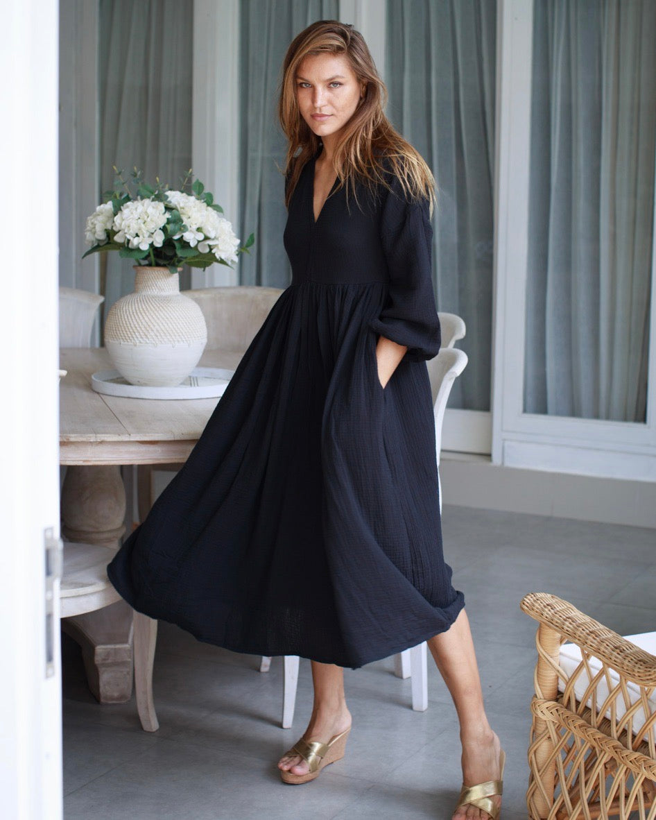 Pearla Dress - Black Cotton