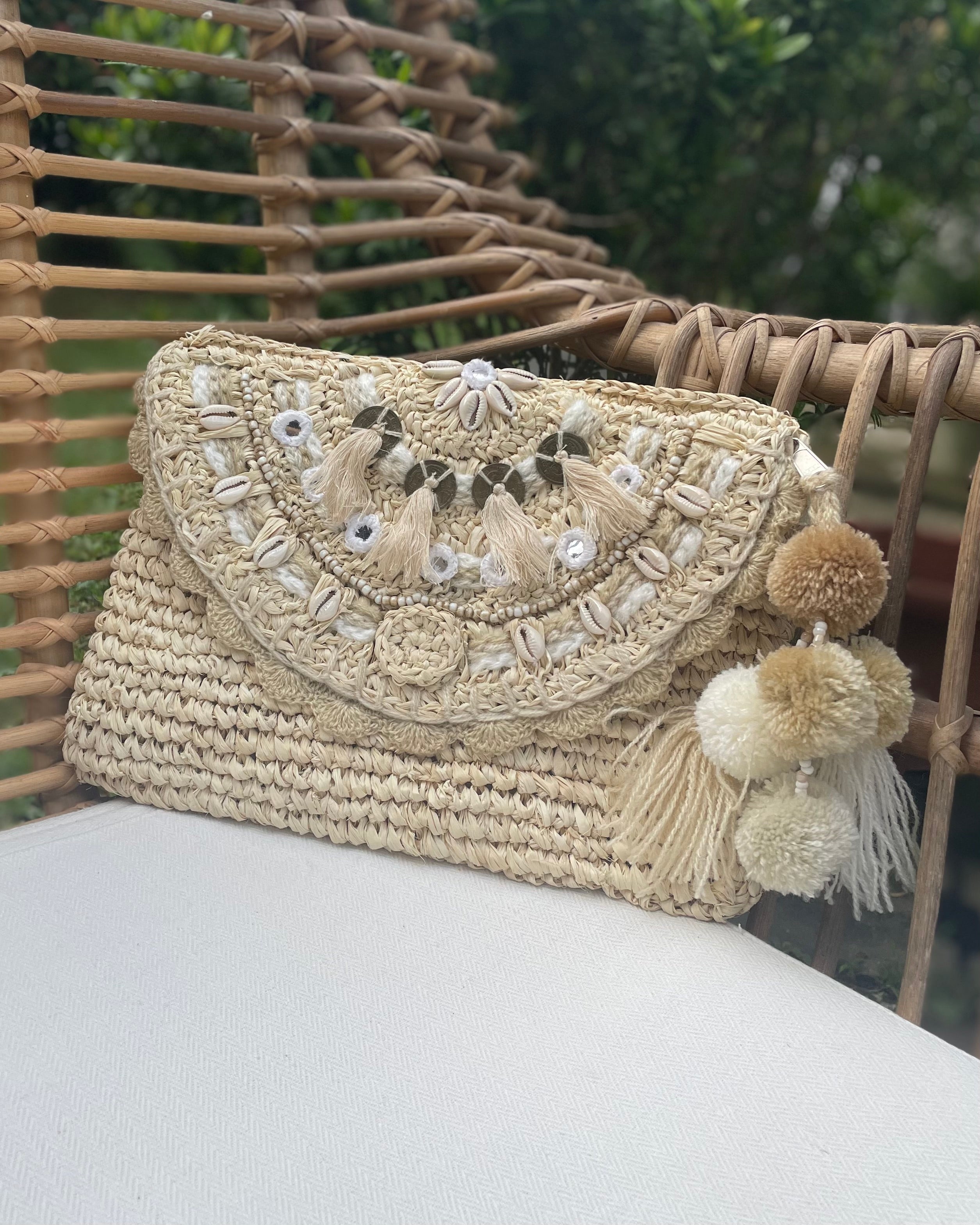 Pom pom clutch bag sale