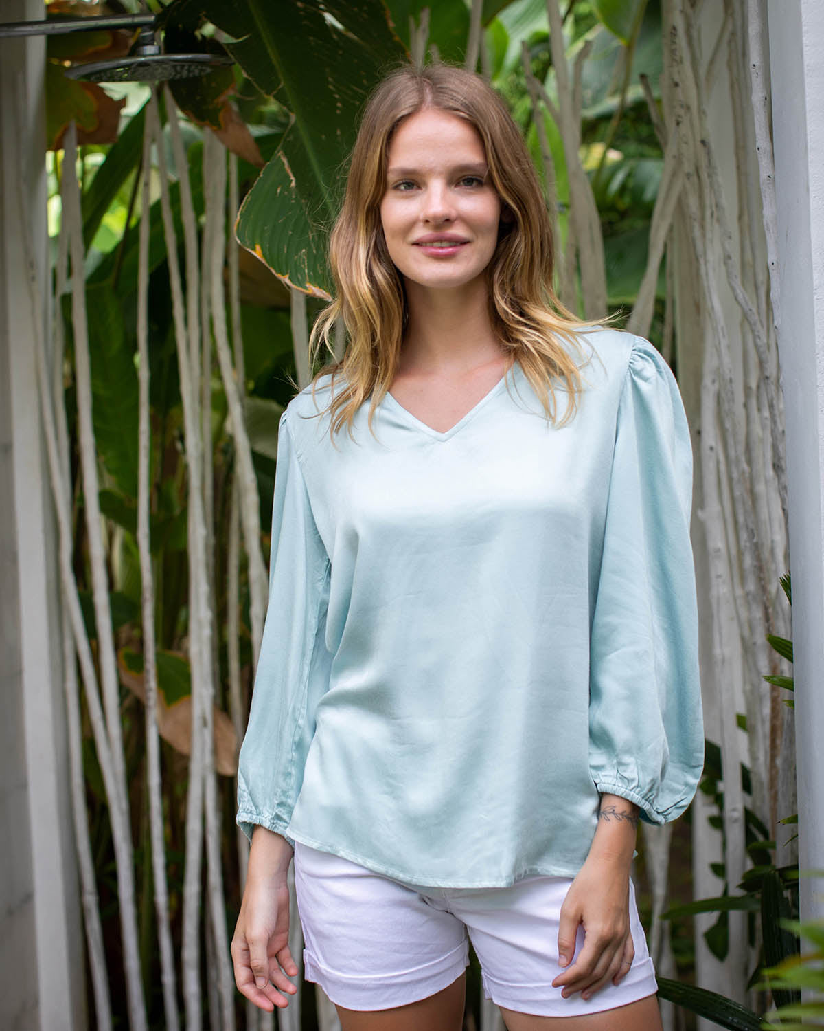 Lyra Top - Ice Blue Bamboo Satin